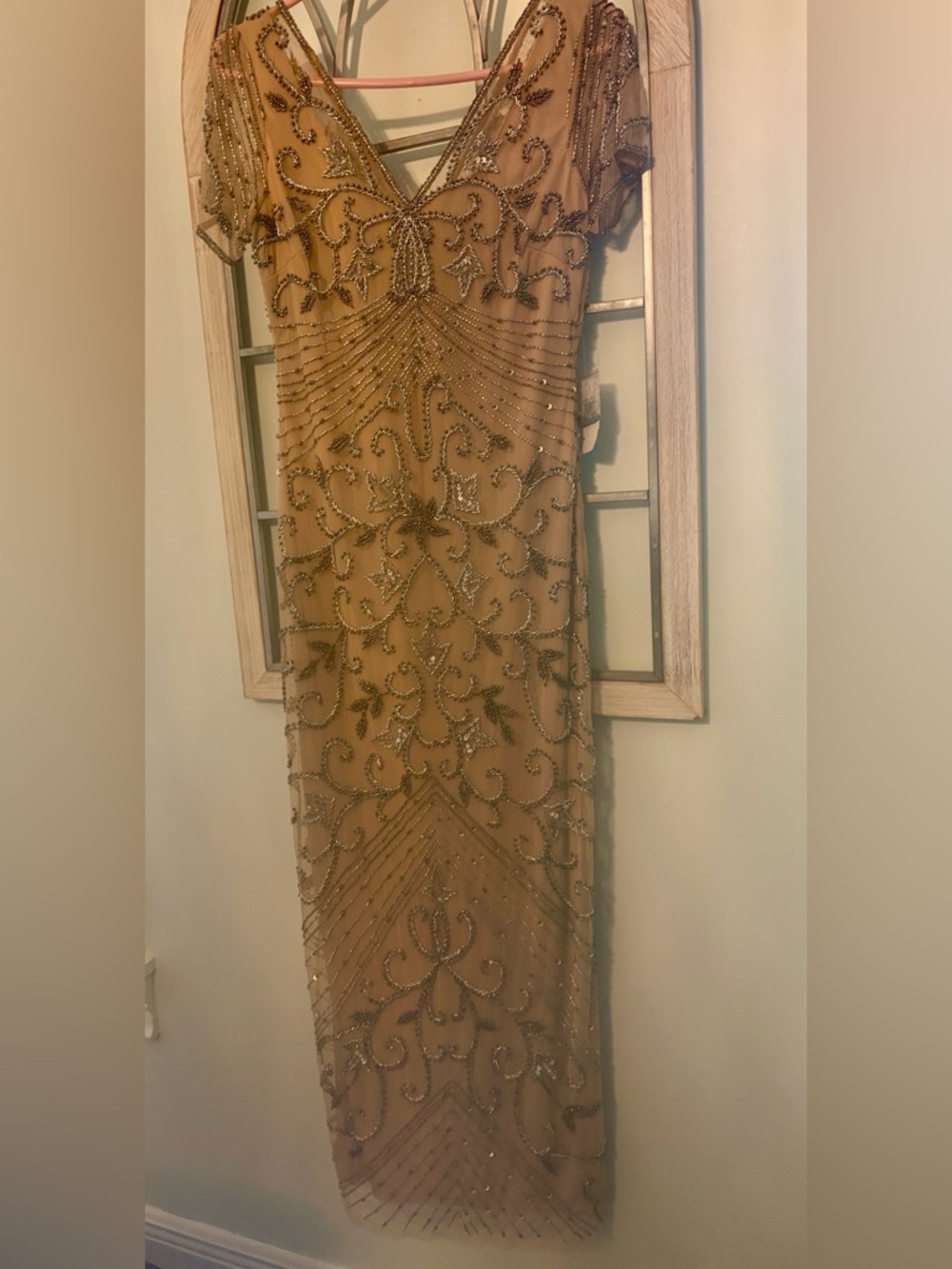 Pisarro Nights Beige Beaded Evening Gown - Picture 3 of 12